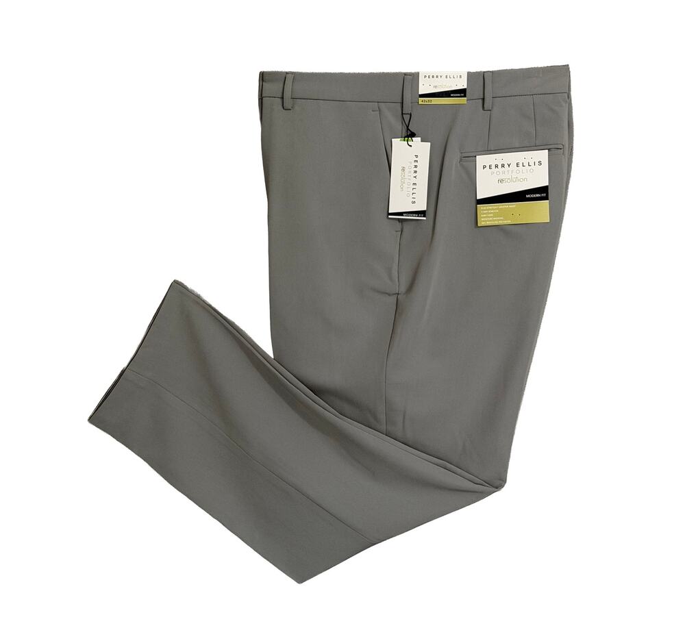 Perry Ellis Portfolio Pants Men's 42x32 Modern Fit Dress Pant Chiseled Stone NWT
